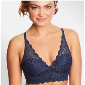 Maidenform Navy Blue Lace Wireless Bralette Bra Sz 36C